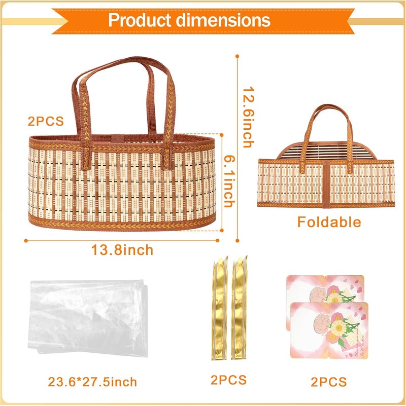 Orchidleaf 2 Set Baskets for Gifts Empty, Gift Empty Bamboo Basket Large, Foldable Woven Gift Basket with Handle for Baby Baptisms, Mother's Day, Christmas, Housewarming - Image 3